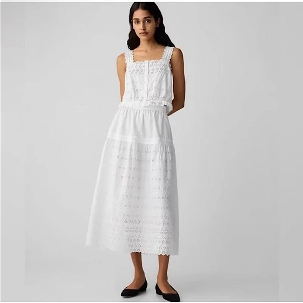 White Eyelet Midi Skirt - Women